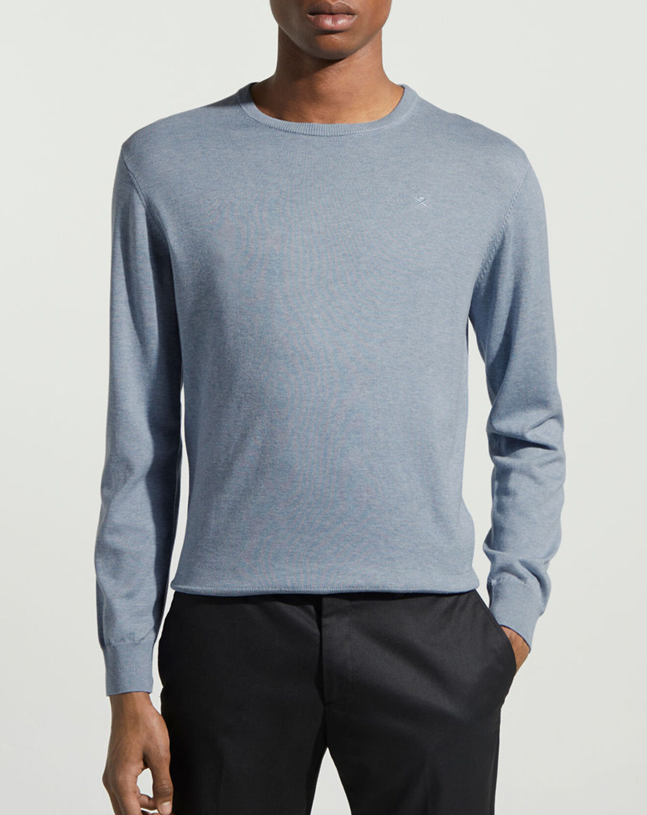 Hackett London Pull en Coton & Soie col rond bleu moyen