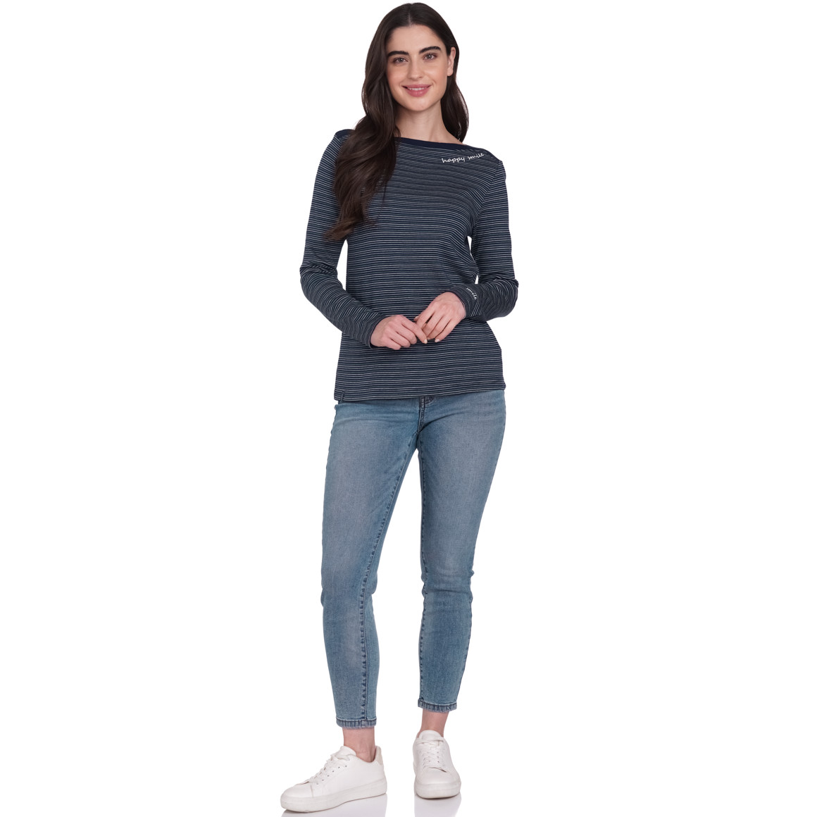 Gina Damen Langarmshirt im Ringel-Look dunkelblau