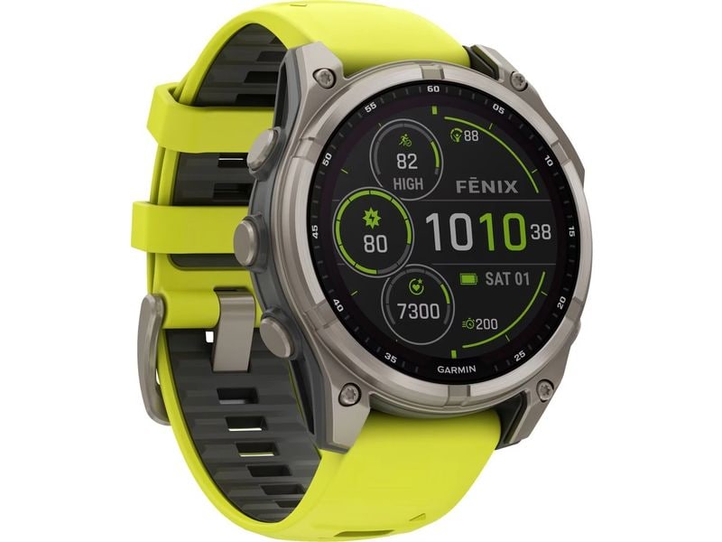 GARMIN Sportuhr Fenix 8 Solar Sapphire, 47 mm Gelb GPS-Sportuhr