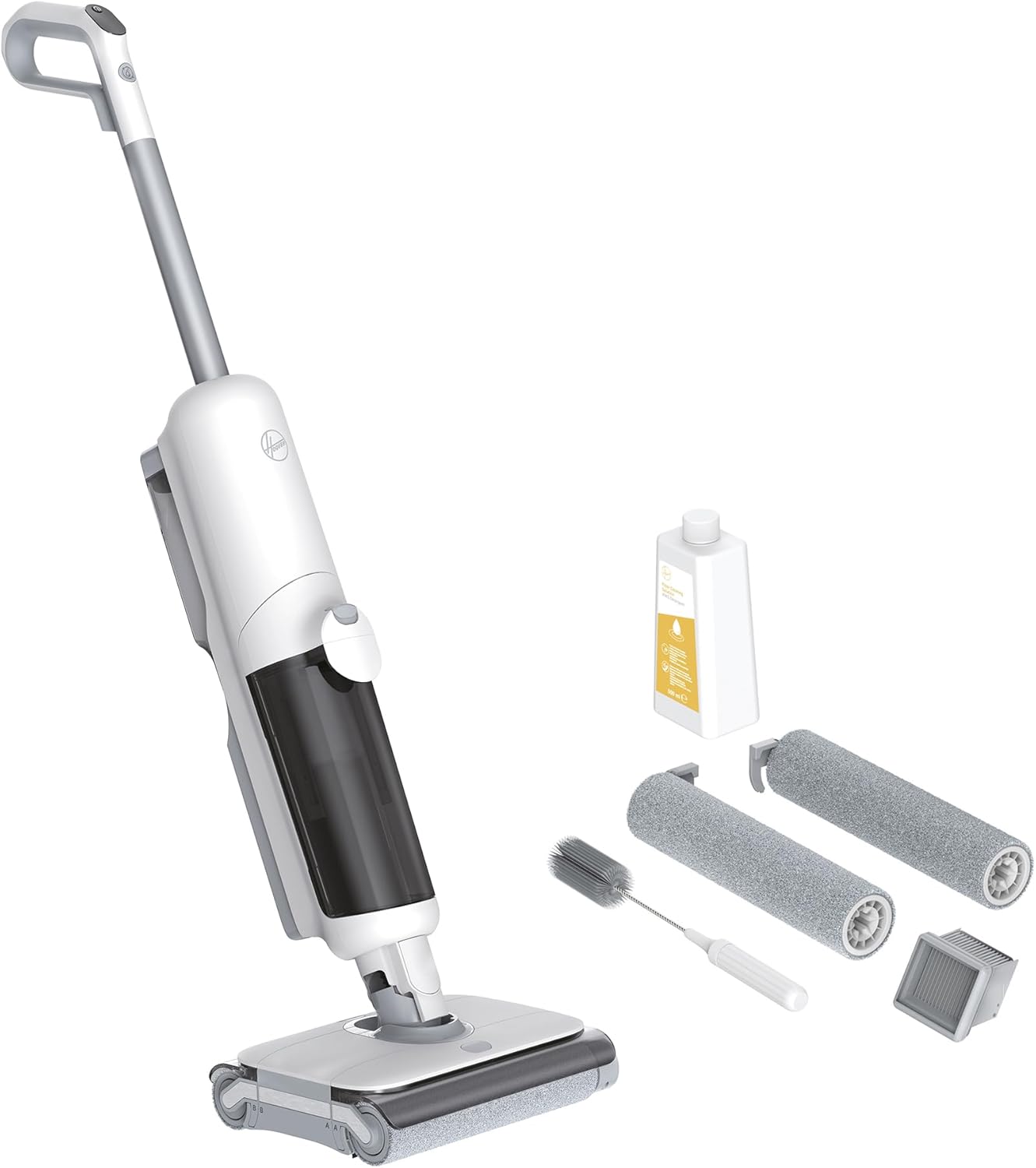 Hoover HW5 kabelloser Nass-Trockensauger und Saugwischer für Hartböden mit Hochleistungsmotor, Doppelwalzen-System, intelligente Schmutzerkennung, Selbstreinigungsfunktion, 230W [HW500]