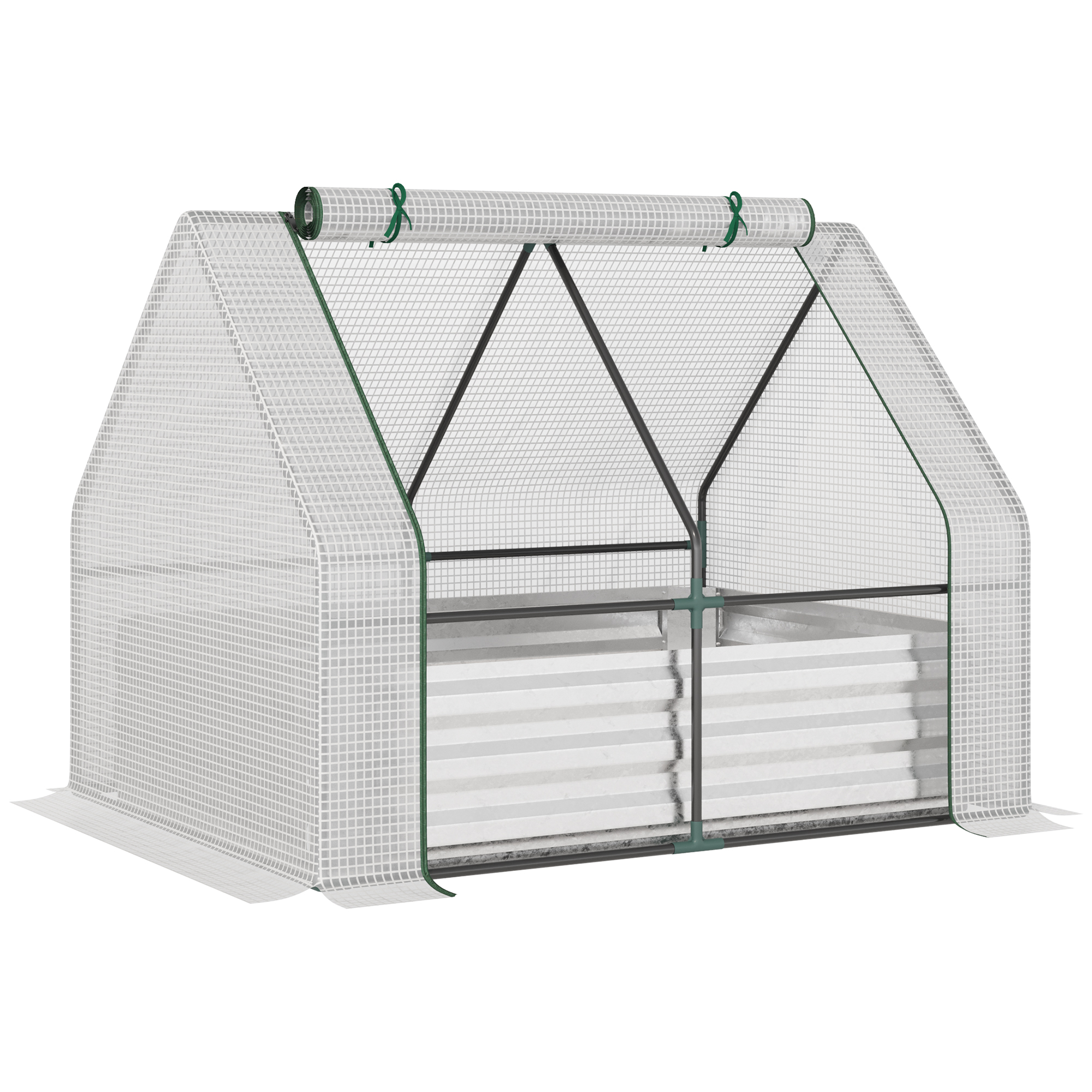 Jardim urbano Outsunny com estufa, estufa externa de 127x95x92 cm, tipo galpão com canteiro interno de aço, janela de enrolar e cobertura de PE de 140 g/m² para cultivo de plantas e flores, branca.