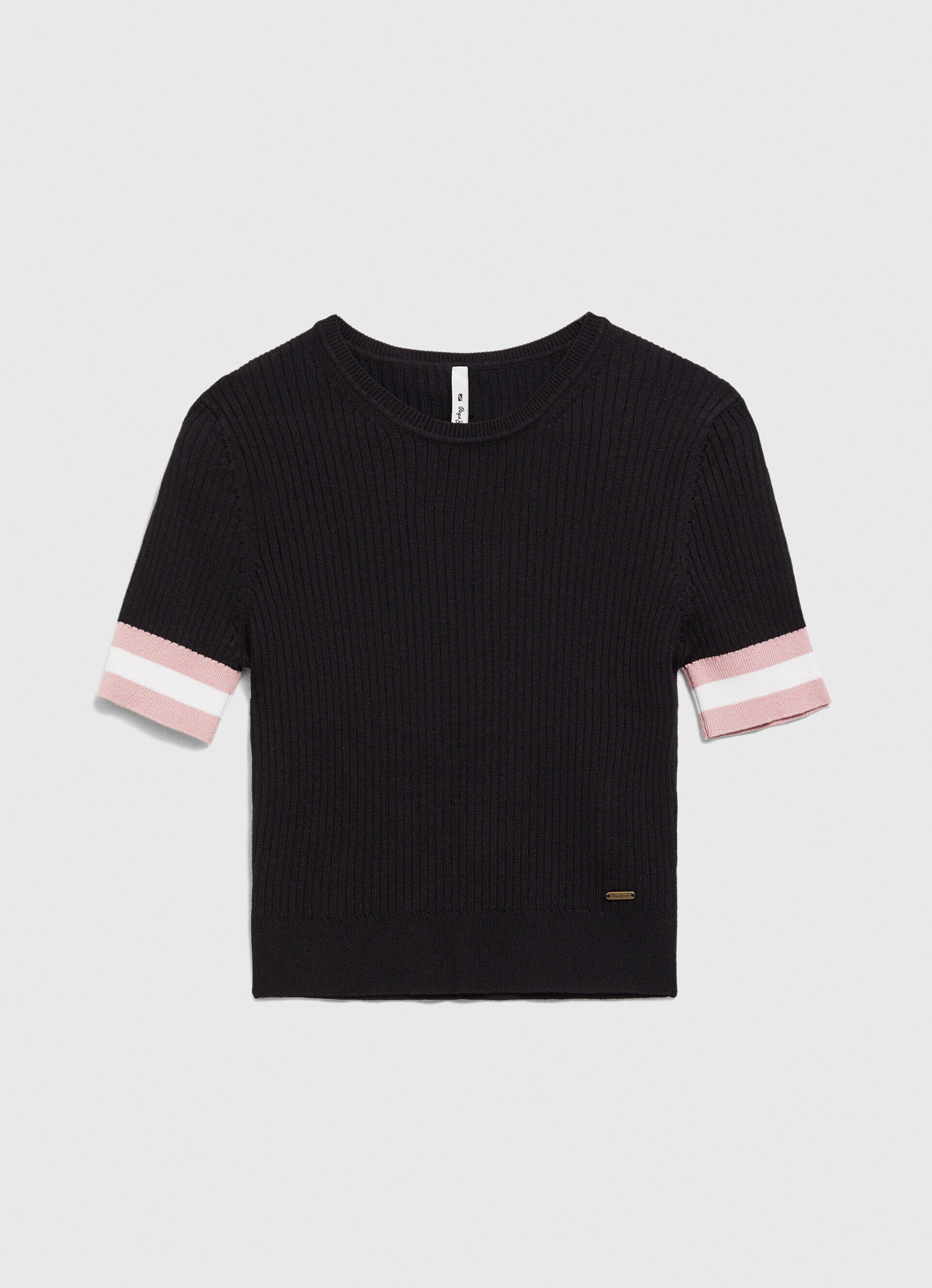 Blusa de manga curta com gola redonda - preta