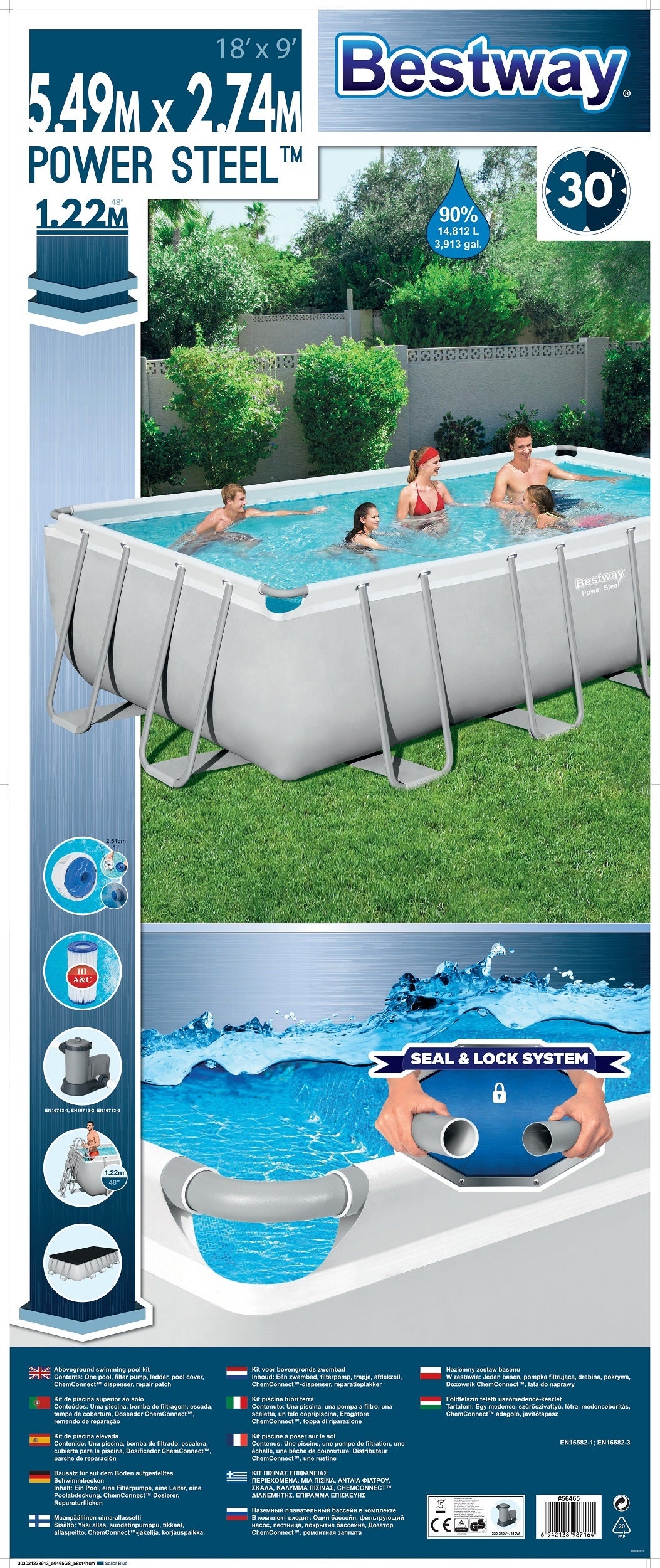 Bestway frame zwembad Power Steel met pomp rechthoek 549 x 274 x 122 cm