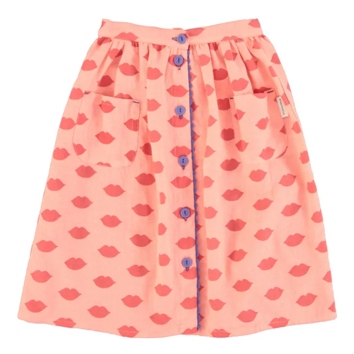 Piupiuchick Jupe Poches Lips Coton Bio | Rose pêche