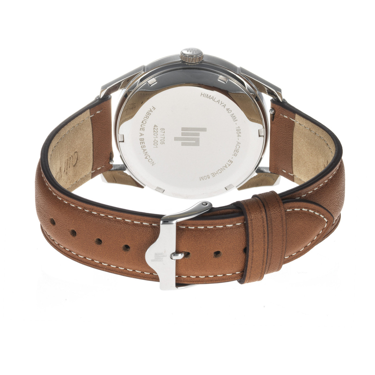 Montre LIP Himalaya homme acier bracelet cuir marron clair