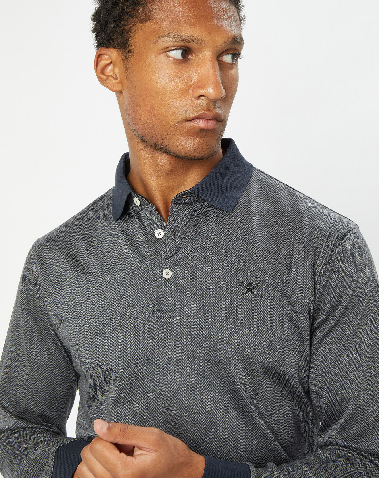 Hackett London Polo Classic Fit à Chevron Mercerise gris moyen/bleu marine