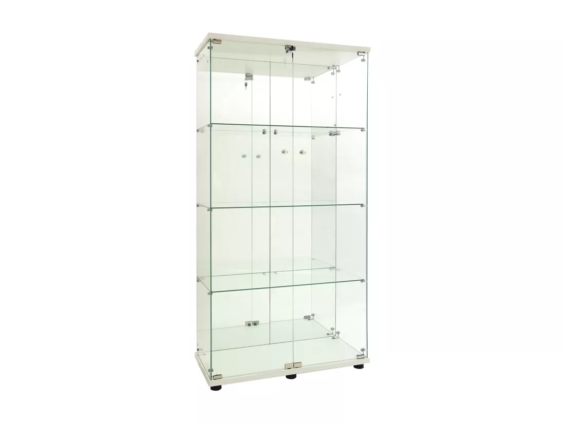 Vitrine en verre 163.9 x 36.49 x 80.49 cm,avec étagères et éclairage LED, armoire de curiosités à double porte