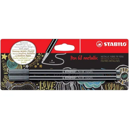 Premium Metallic-Filzstift - STABILO Pen 68 metallic - 2er Pack - silber