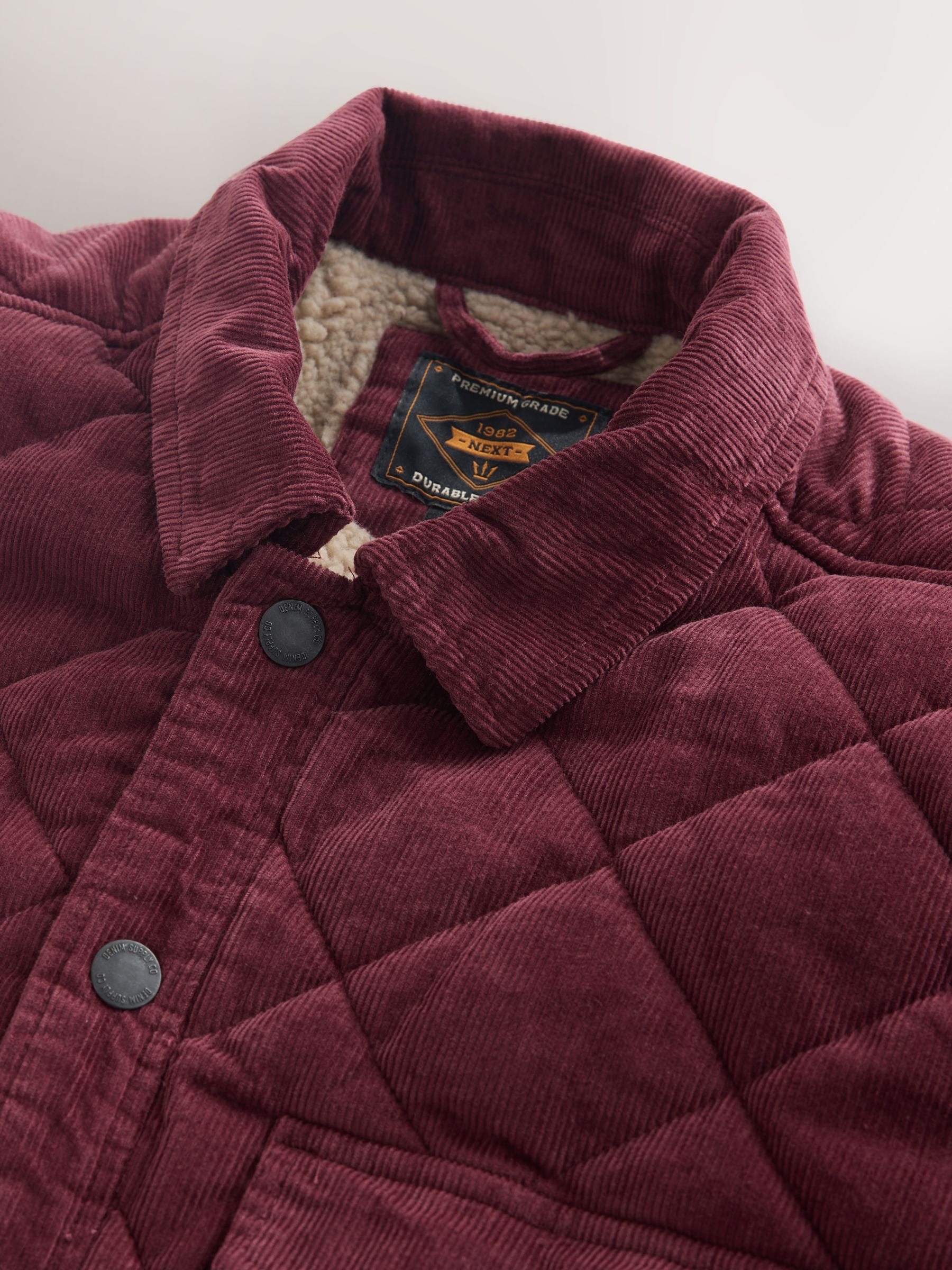 Bordeauxrood - Borg Lined Diamond Quilt Corduroy Shacket
