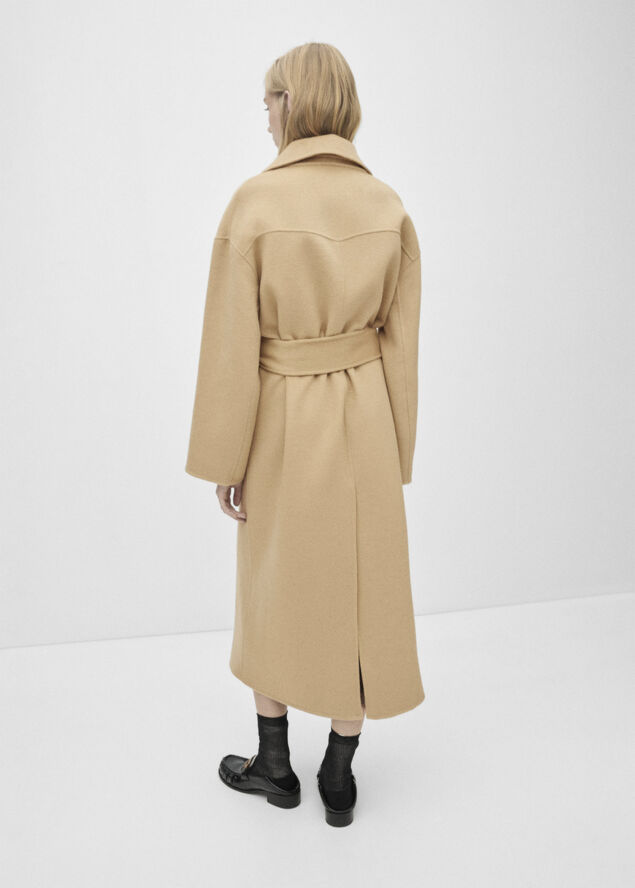 MANGO Woollen coat with belt Medium brown