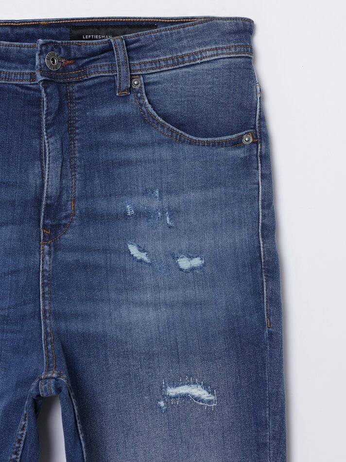 Calça jeans skinny rasgada - Azul escuro