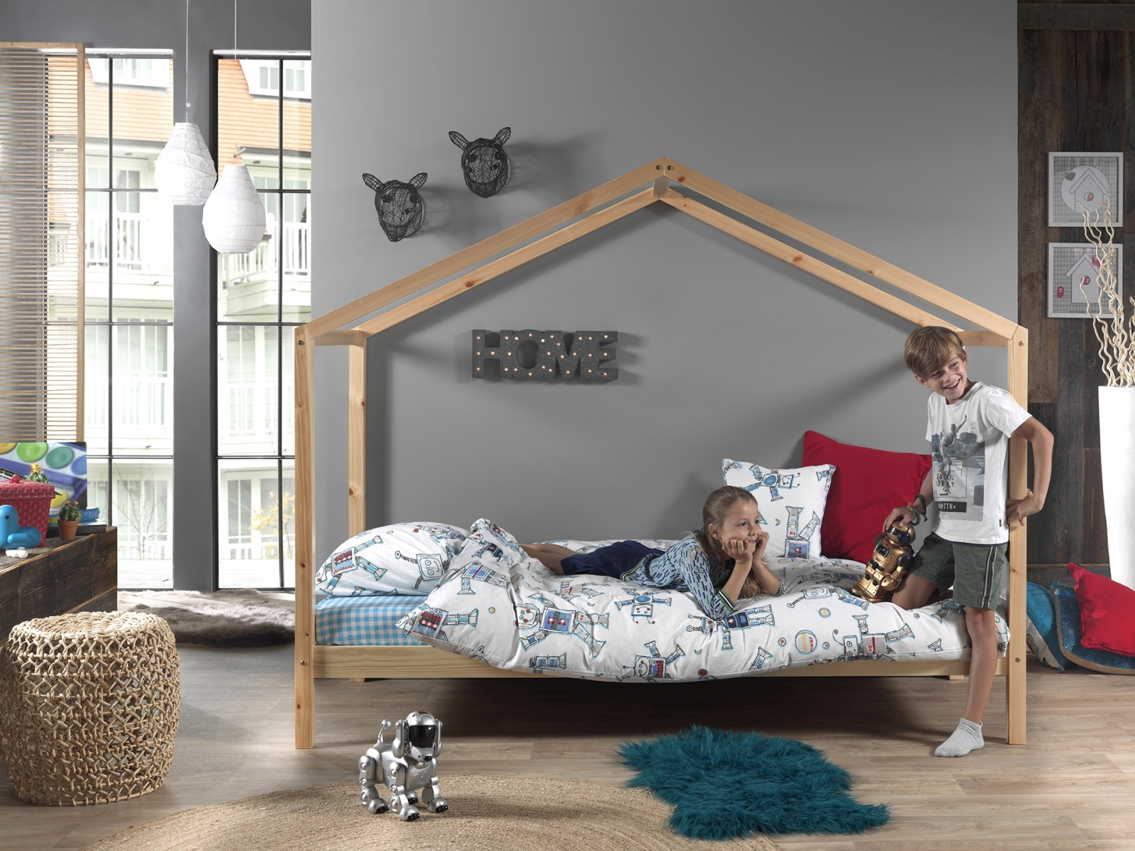 Hausbett-Set DALLAS 3 - natur - mit Matratze - 90x200 cm