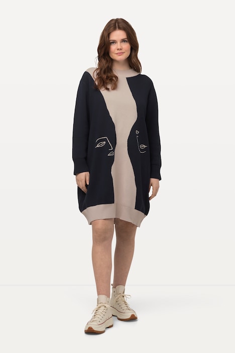Strick-Minikleid, Frauen, Rundhals, Langarm, Biobaumwolle