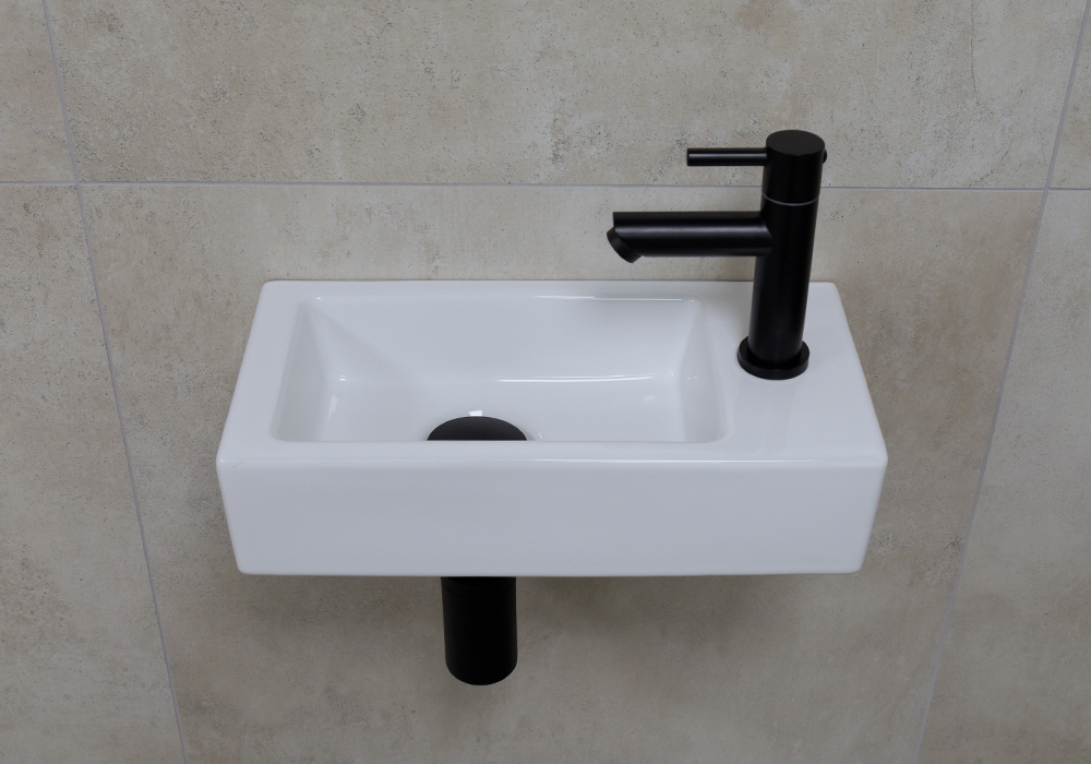 Mueller Mini Rhea 36x18x9 fonteinset met zwarte kraan rechts
