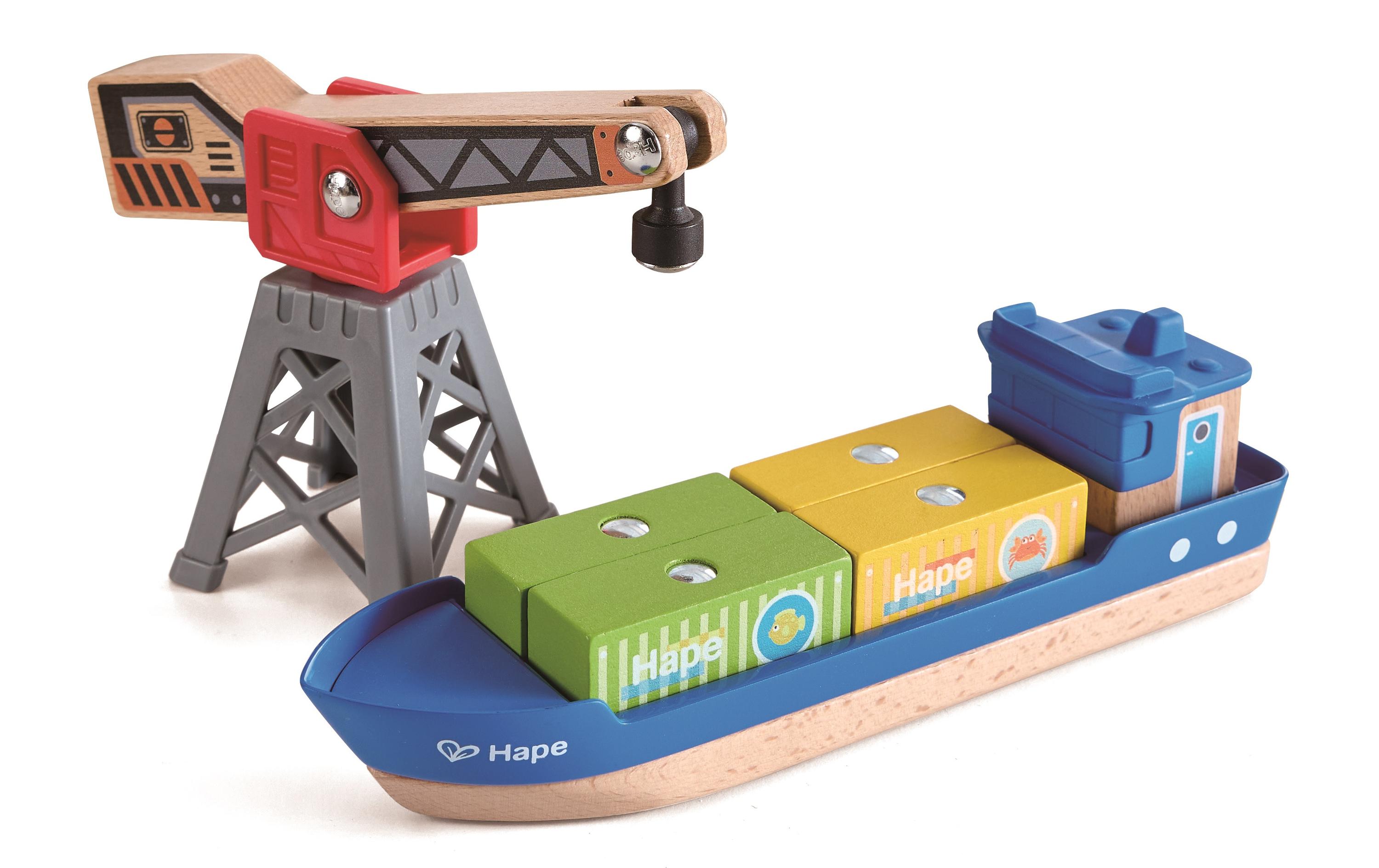 Cargo Ship + CraneZugspielzeug-Zubehör aus Holz