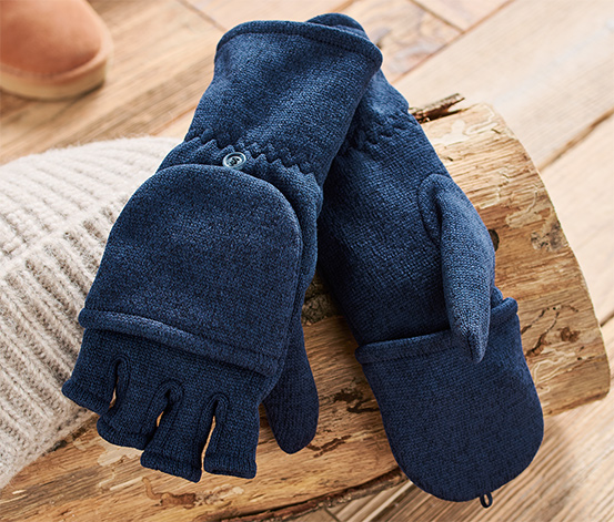 Strickfleece-Klappfäustlinge, dunkelblau