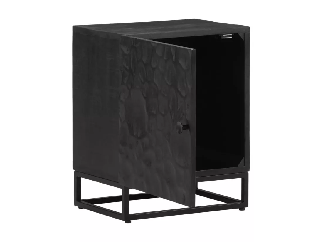 Table de chevet noir 40x30x50 cm bois massif manguier et fer