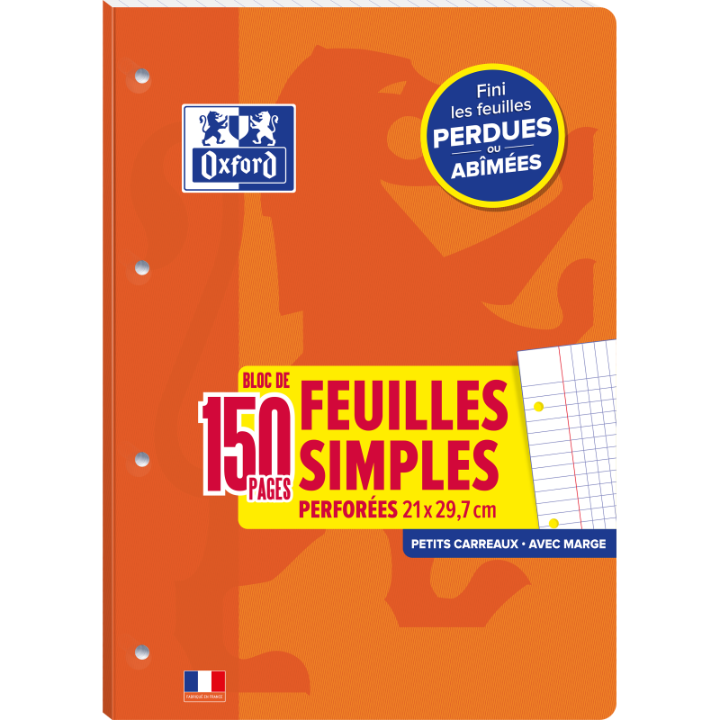 Feuilles Simples Detachables Oxford 210X297 150P Optik P. Endossees 4 Trous Q5/5+Marge