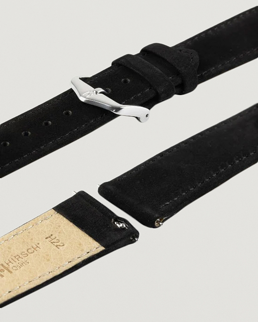 HIRSCH Osiris Calf Leather Nubuck Effect Watch Strap Black