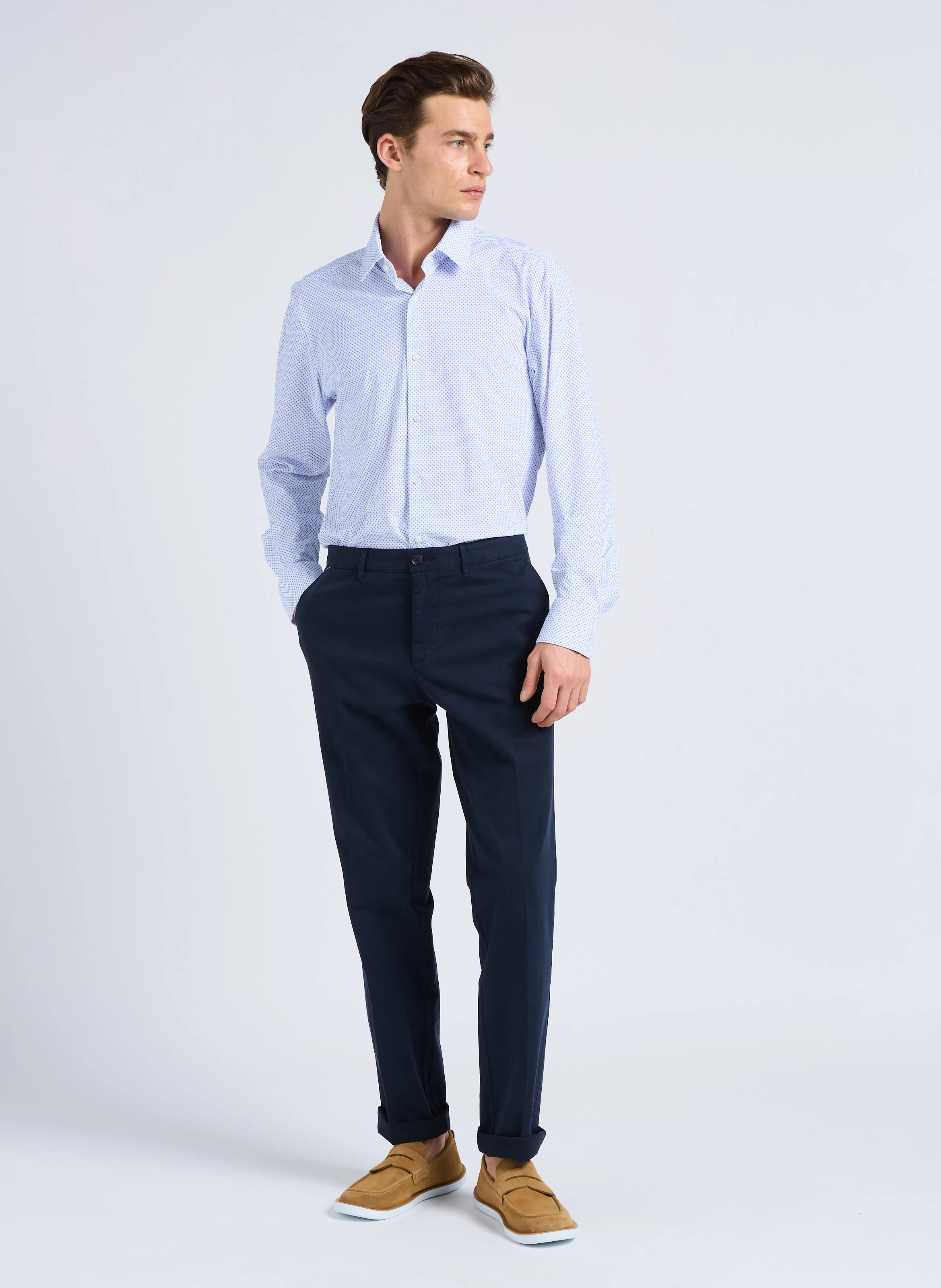 Pantalon à pinces regular-fit en coton | Bleu
