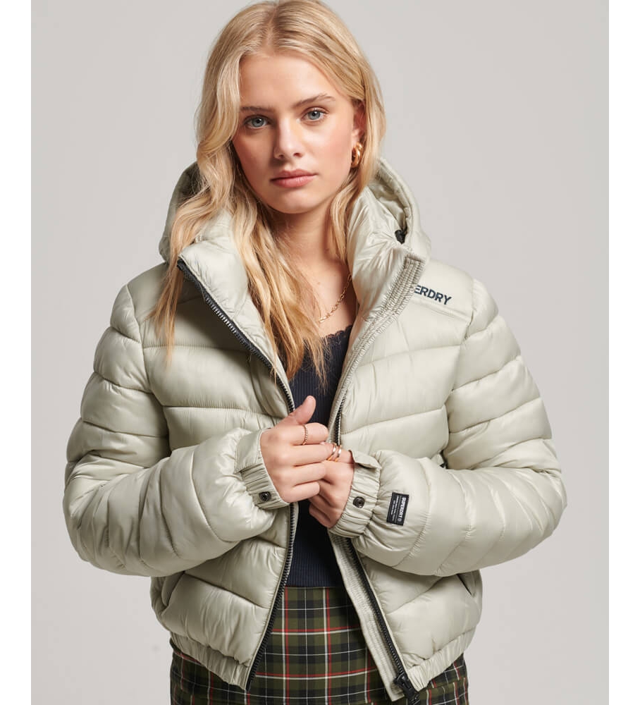 Jaqueta esportiva acolchoada leve Superdry, cinza e verde.