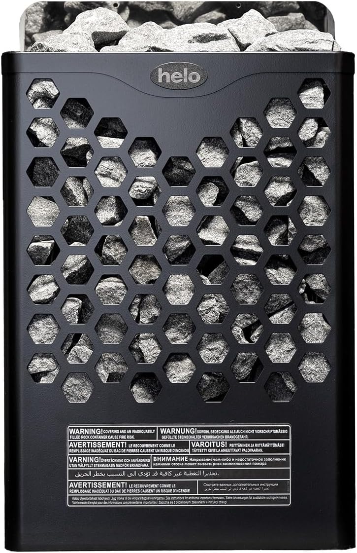 Helo Saunaofen Hanko 80 D 8,0 kW - Kompakter Elektro-Saunaofen für 8-12 m³ - Wandmontage - Externe Steuerung erforderlich - Schwarz - Made in Finnland
