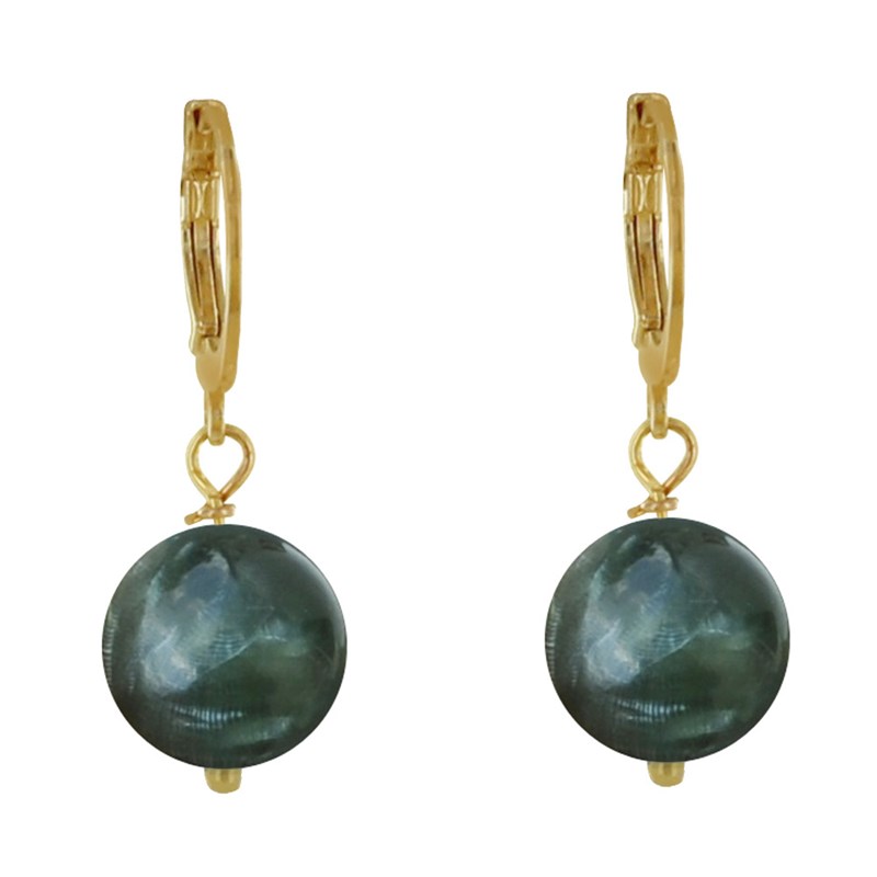 Boucles d'Oreilles Mini Créoles Plaqué Or et Perle de Séraphinite