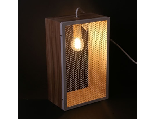 THE HOME DECO FACTORY - Lampe à poser avec cadre en bois louise - h. L. 18 cm - blan...