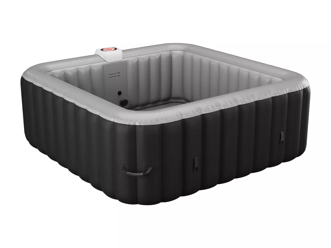 Spa gonflable carré 6 places - L185 x P185 x H65 cm - 140 buses d'air - Noir et gris - B-COSY II