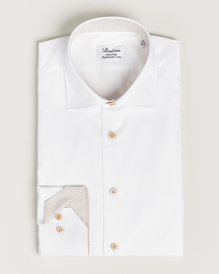 Stenströms Slimline Contrast Cotton Shirt White