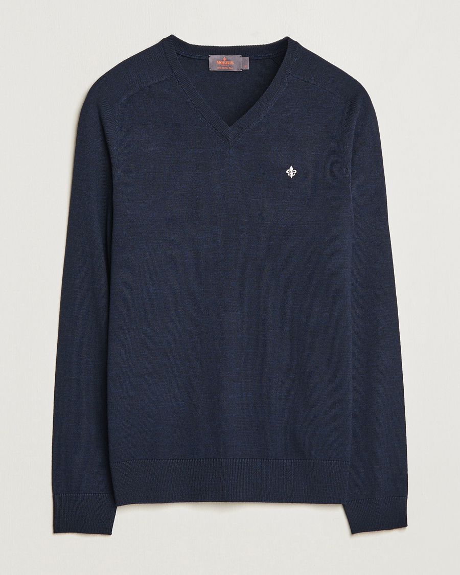 Morris Merino V-neck Navy