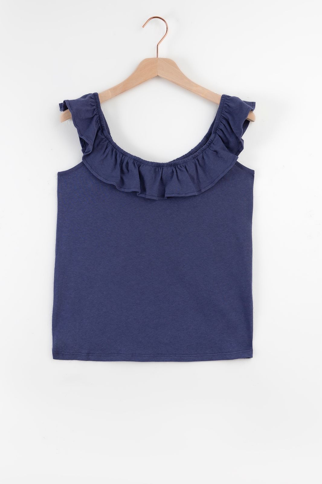 Donkerblauw singlet met ruffles