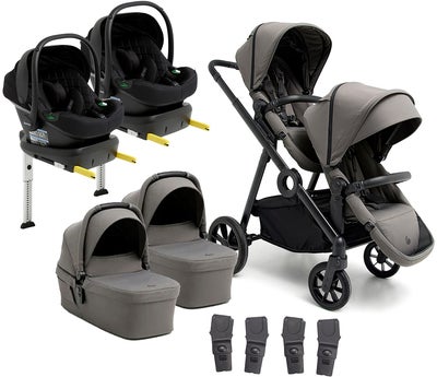 Beemoo Pro Multi 2 Tvillingvogn inkl Route i-Size Babybilstol & Base, Mocha Grey/Black Stone