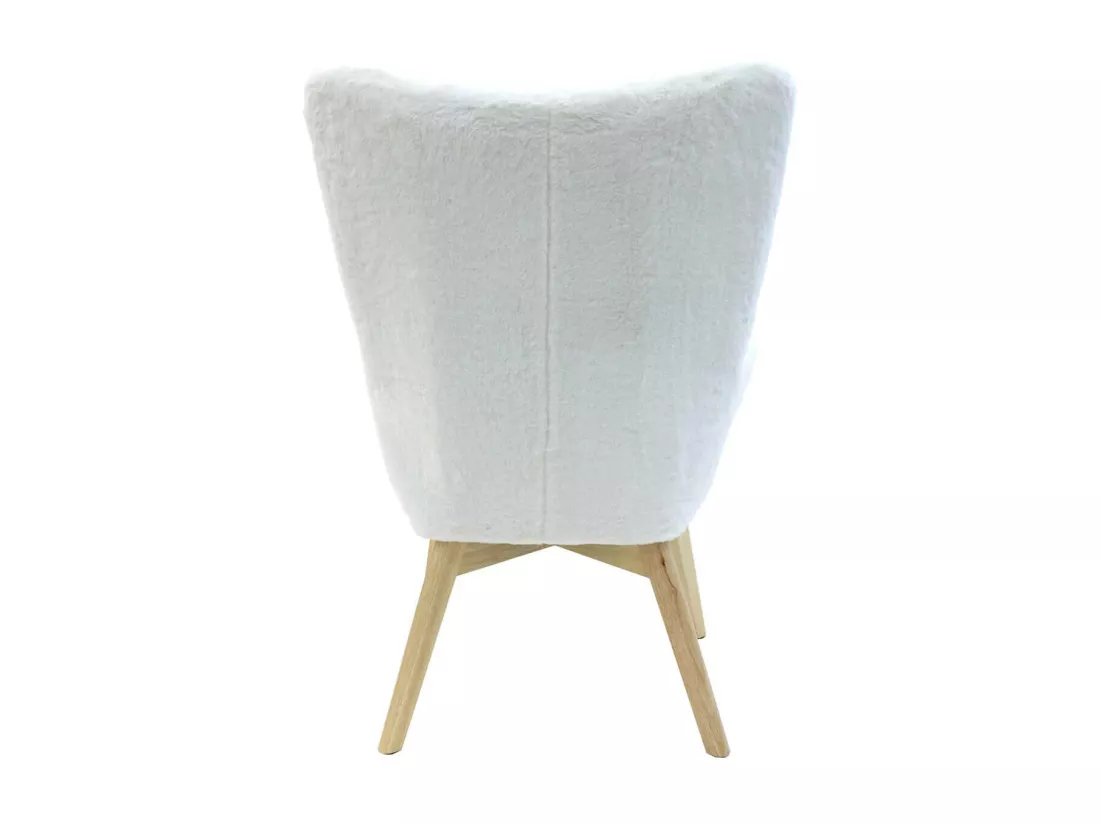 COCOON - Fauteuil Blanc Imitation Fourrure Pieds Bois