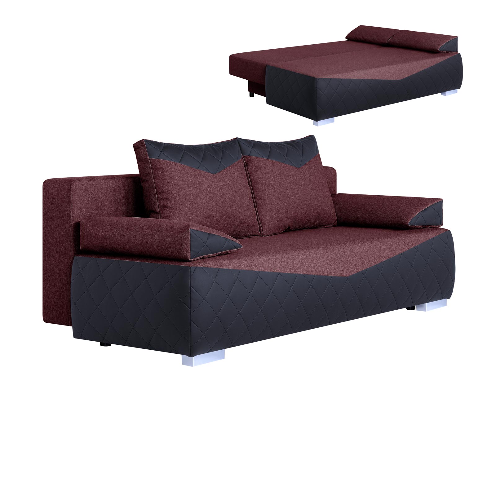 Boxspringsofa - schwarz-rot - Karosteppung - Dauerschläfer