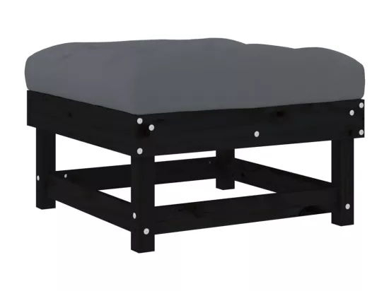 Repose-pied de jardin avec coussin noir bois de pin massif