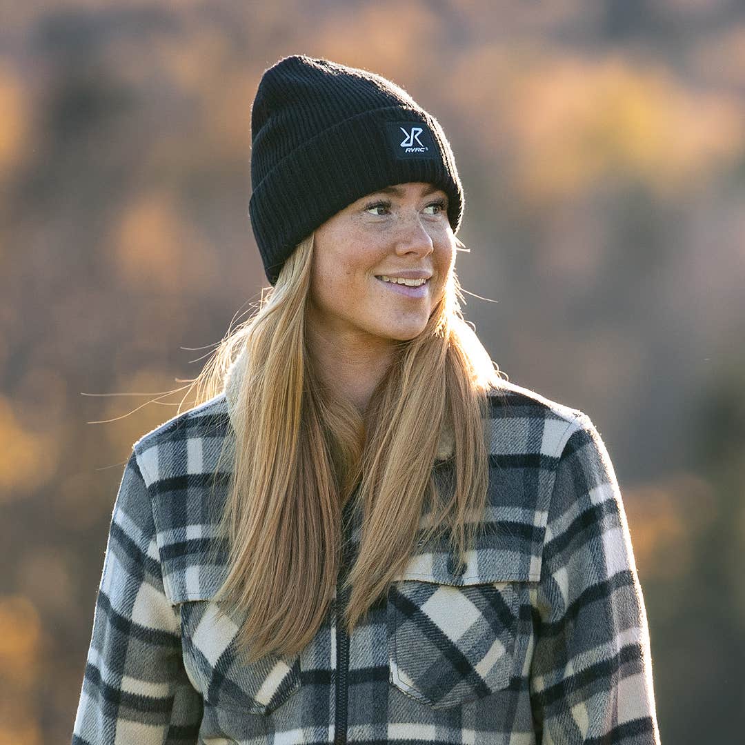 Ribbed Patch Beanie  Black