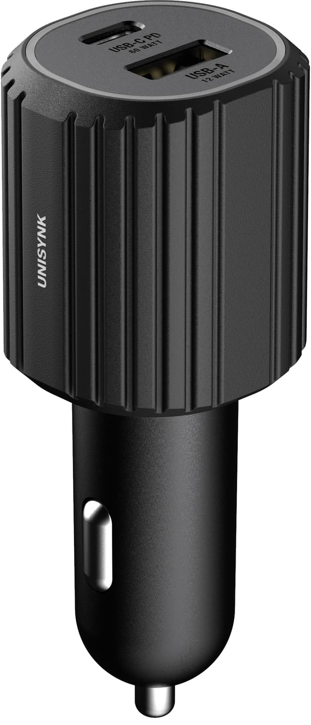 Unisynk USB-C/USB-A biloplader (sort)
