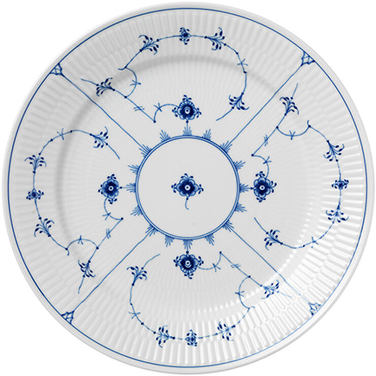Royal Copenhagen Musselmalet Riflet 27 cm. tallerken Hvid, blå