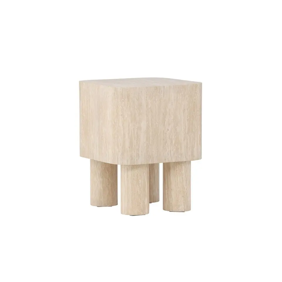 Bijzettafel Vierkant - Travertinlook MDF - 40x40x50cm - Klirou
