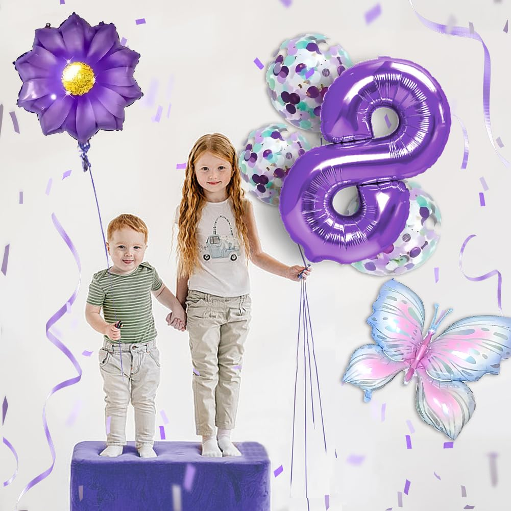 (7-tlg. Set) Zahlen Ballon Kinder Geburtstags Party Folienballon inkl. Latex Luftballons - Zahl 8 / Schmetterling
