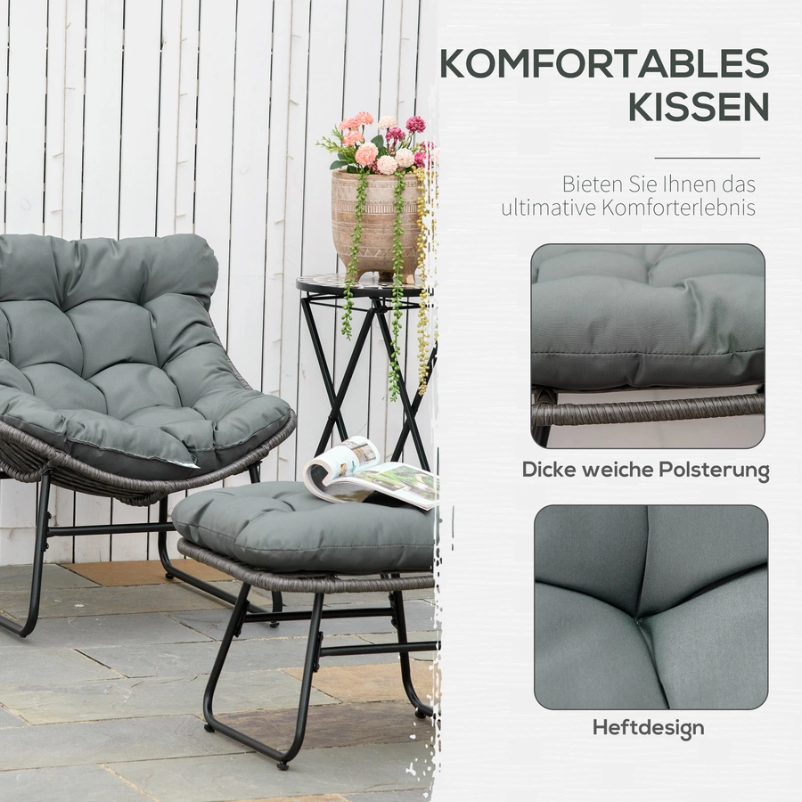 Outsunny Rattansessel-Set mit Fußhocker grau