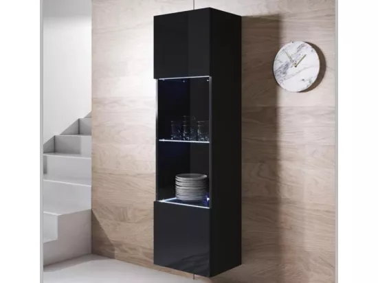 Vitrine pour Salon Salle à manger en Noir avec LED 40x29x165cm Luke V6