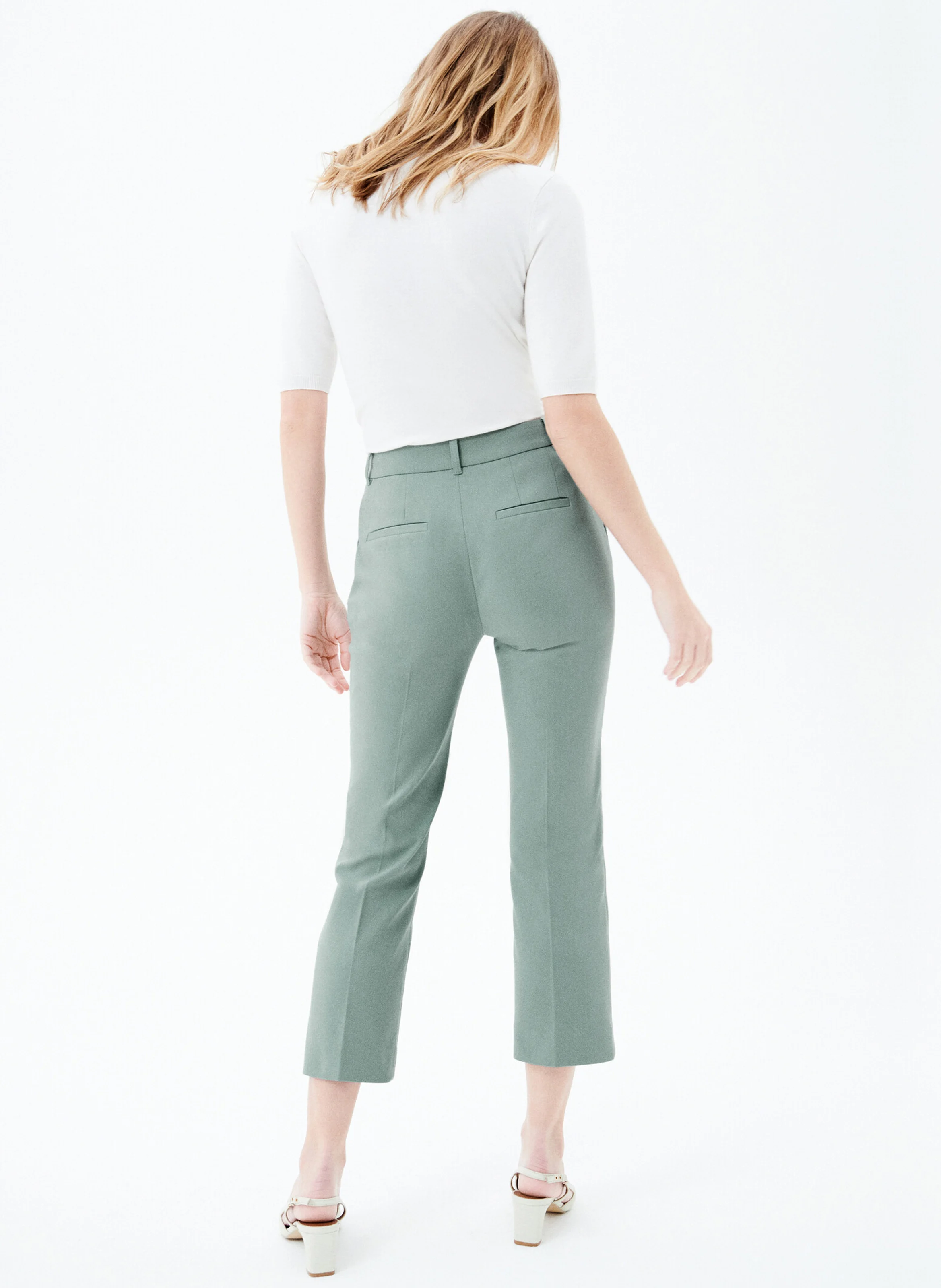 PHILEAS - Pantalon droit taille haute en coton mélangé | Vert