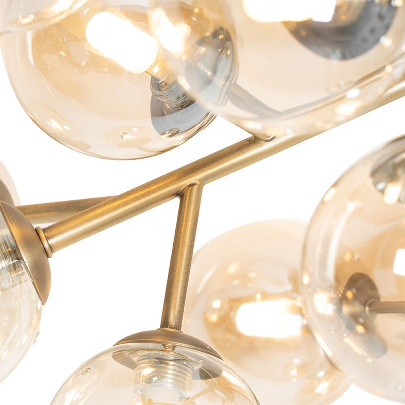 Art Deco plafondlamp brons met amber glas 20-lichts - Bianca