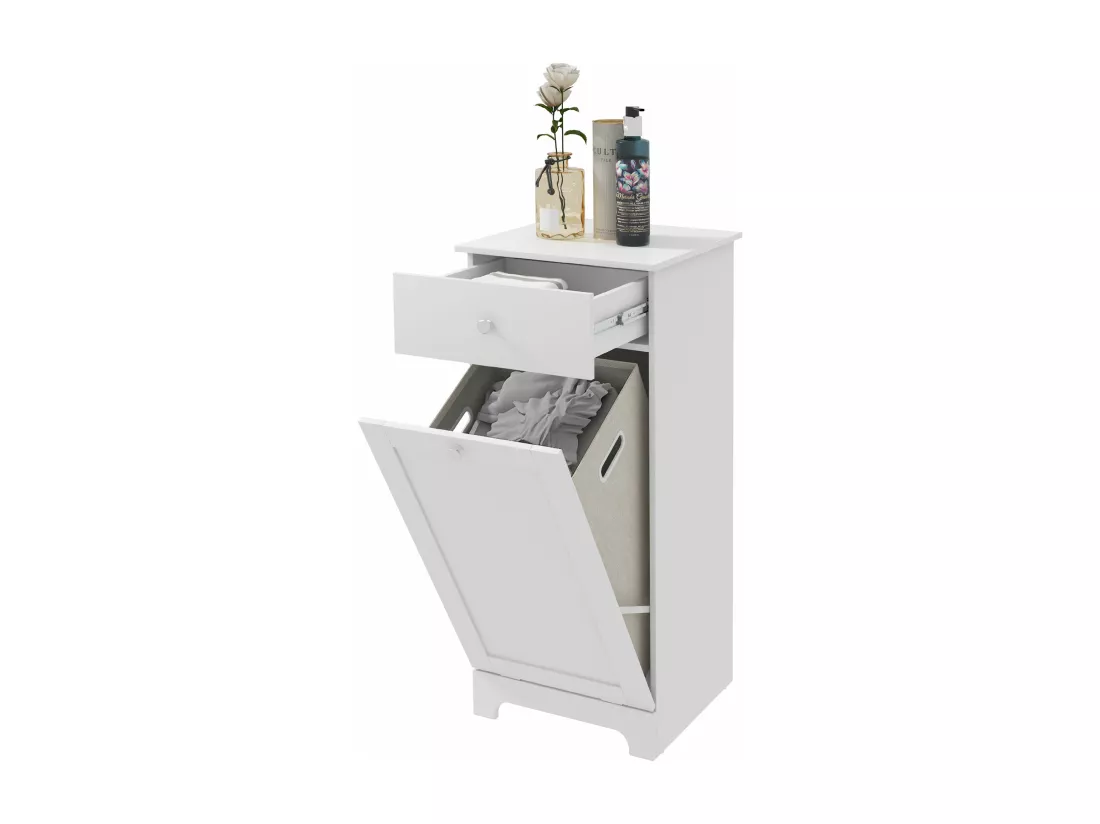 Meuble de salle de bain avec panier à linge, meuble de rangement avec tiroir - 40L x 40l x 90,5H cm - blanc