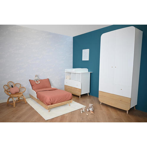 Chambre Trio Lit 70x140 + Commode + Plan à langer + Armoire FIRMIANA Blanc - CBA Meubles