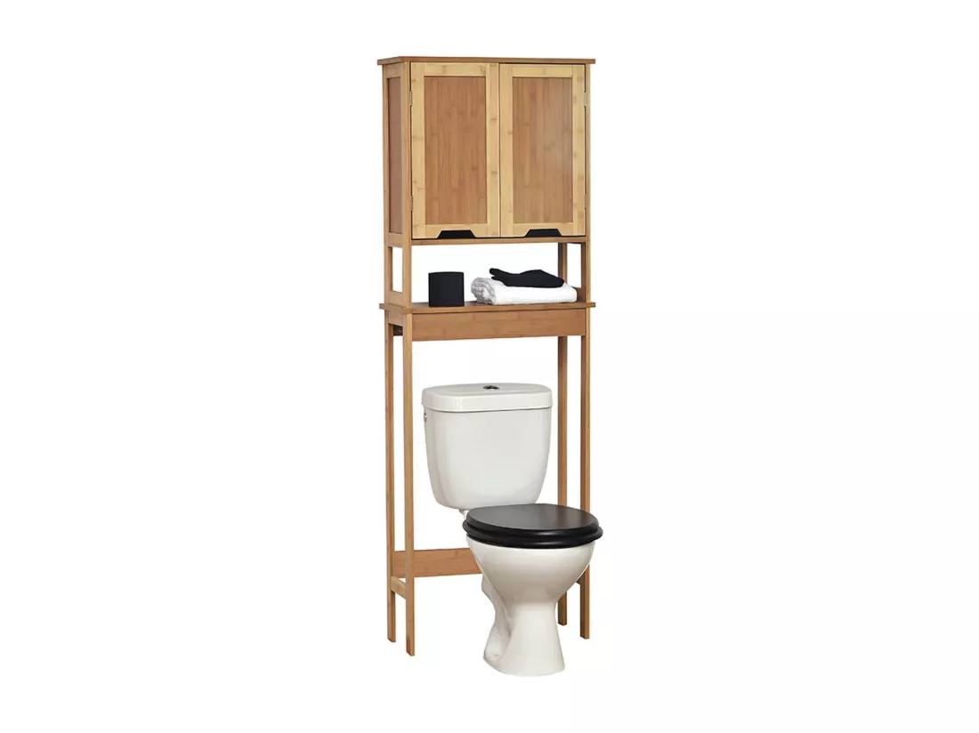 Meuble dessus de Toilettes WC 2 Portes 1 Etagère et 1 Tablette H 173 cm - Bambou
