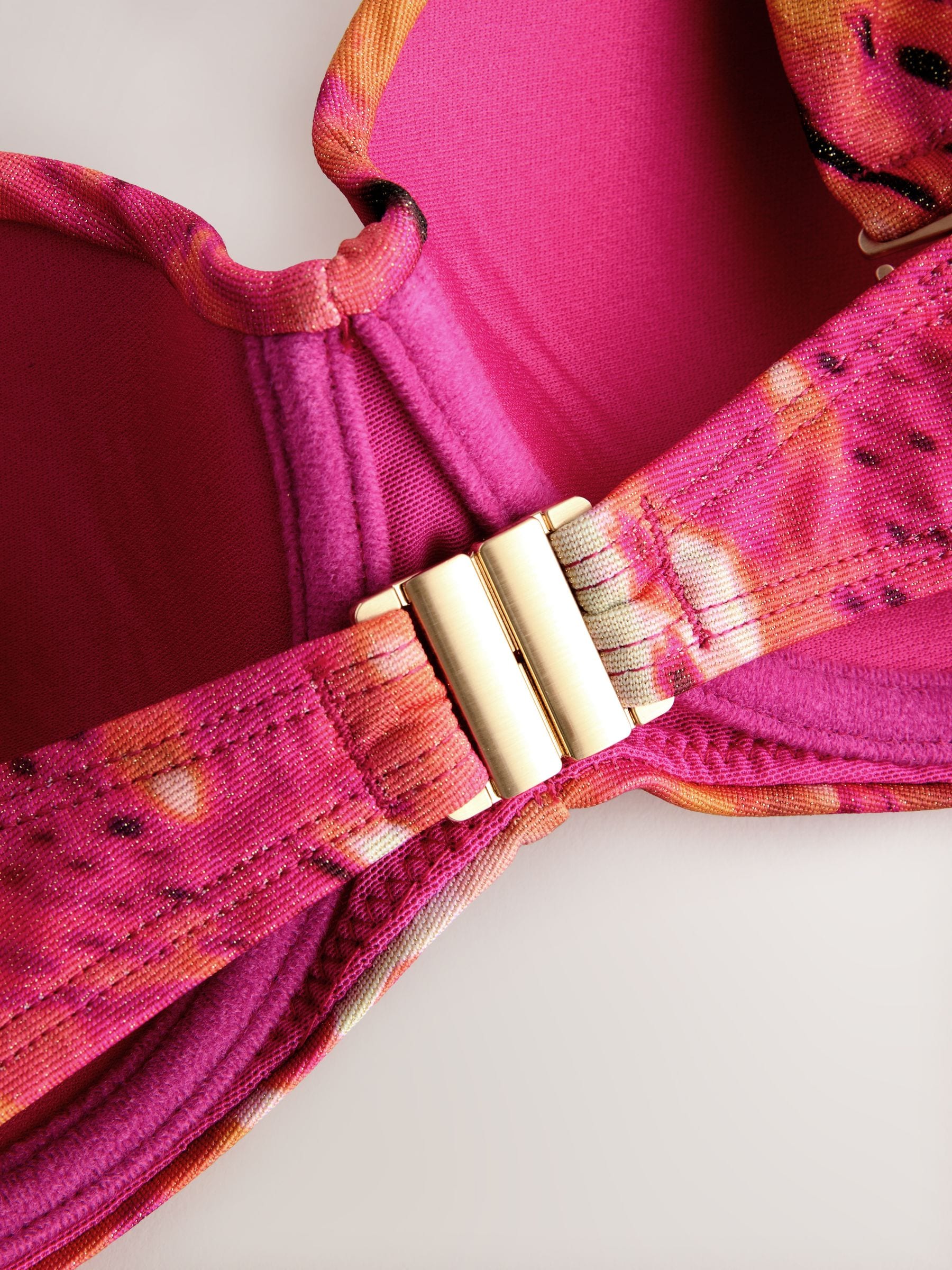 Roze/Oranje Metallic luipaardprint - Bandeaubikinitop met beugel