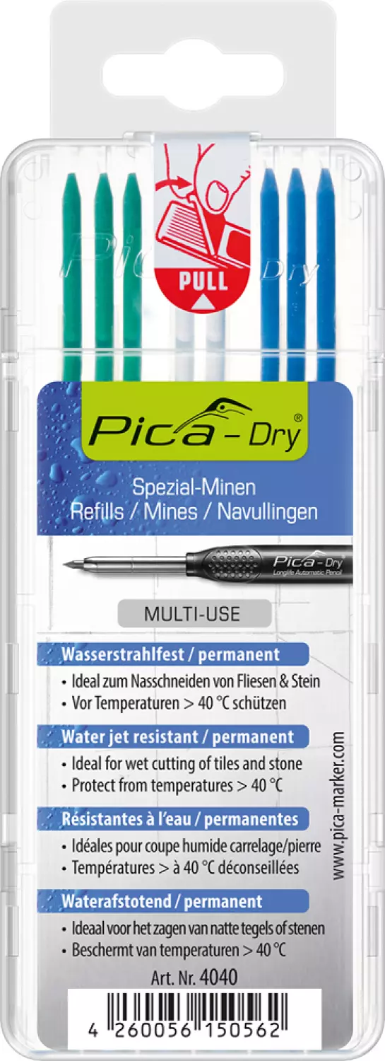 Pica 4040 Dry Navulling in blister - Blauw/Wit/Groen (8st)